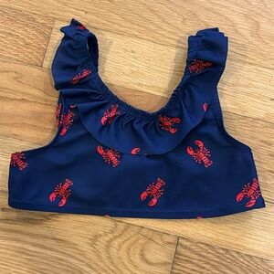 NEAR FLAWLESS Lobster Print Ruffle Bikini Swimsuit Top Navy & Red